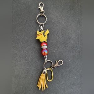 Pikachu Keychain with Yellow Tassel Handmade